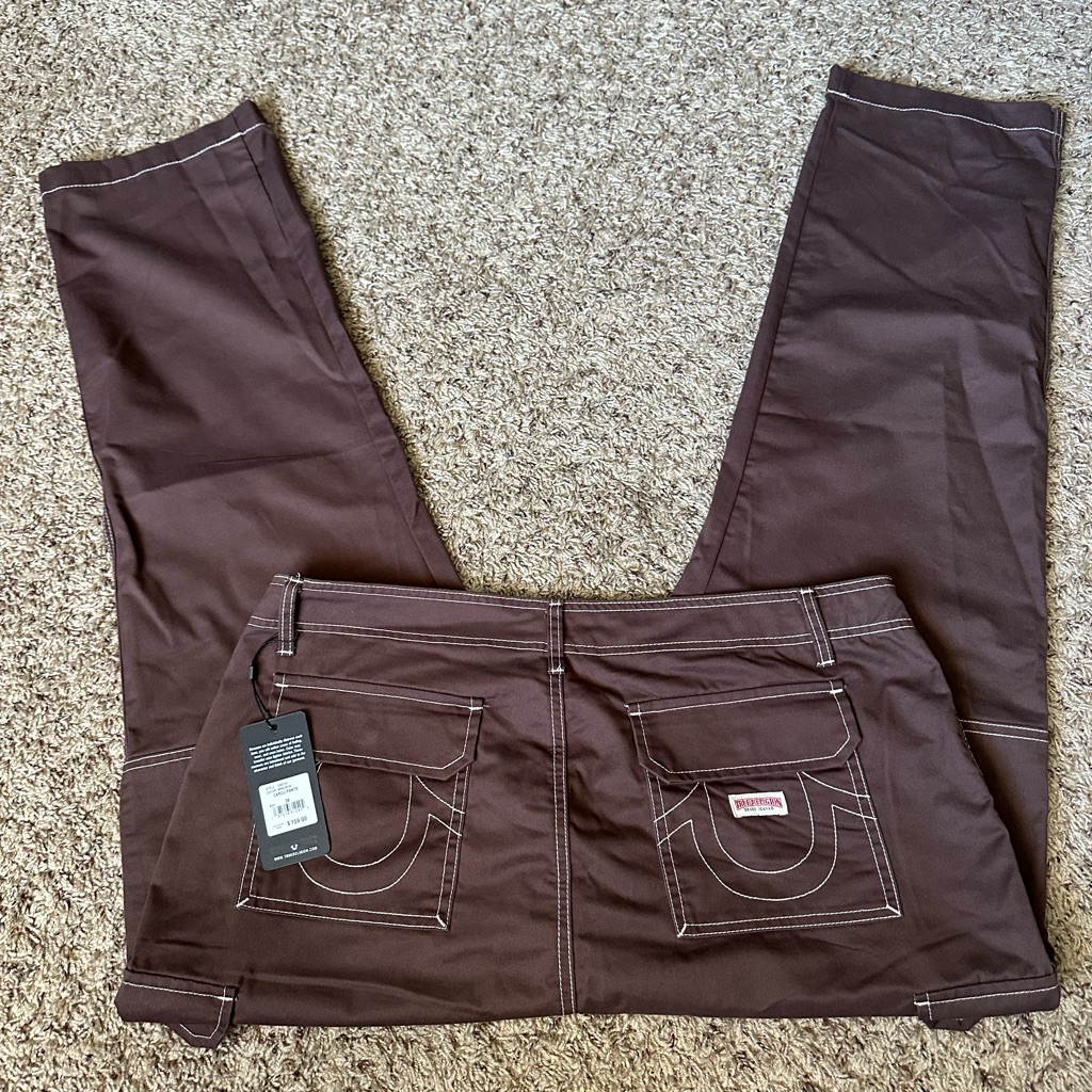 True Religion Brown Baggy Cargo Pants Men’s 38x32 Cotton Blend Nwt Y2k Style